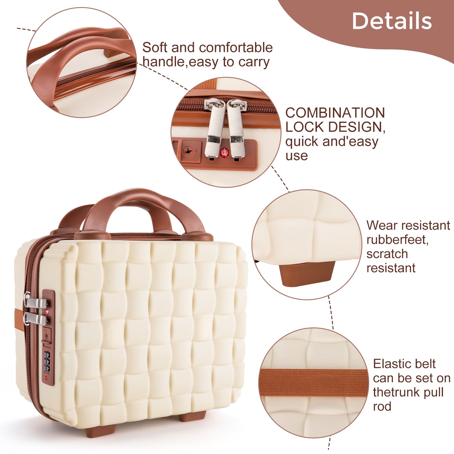 6.5L Woven Password Lock PP Suitcase - Beige