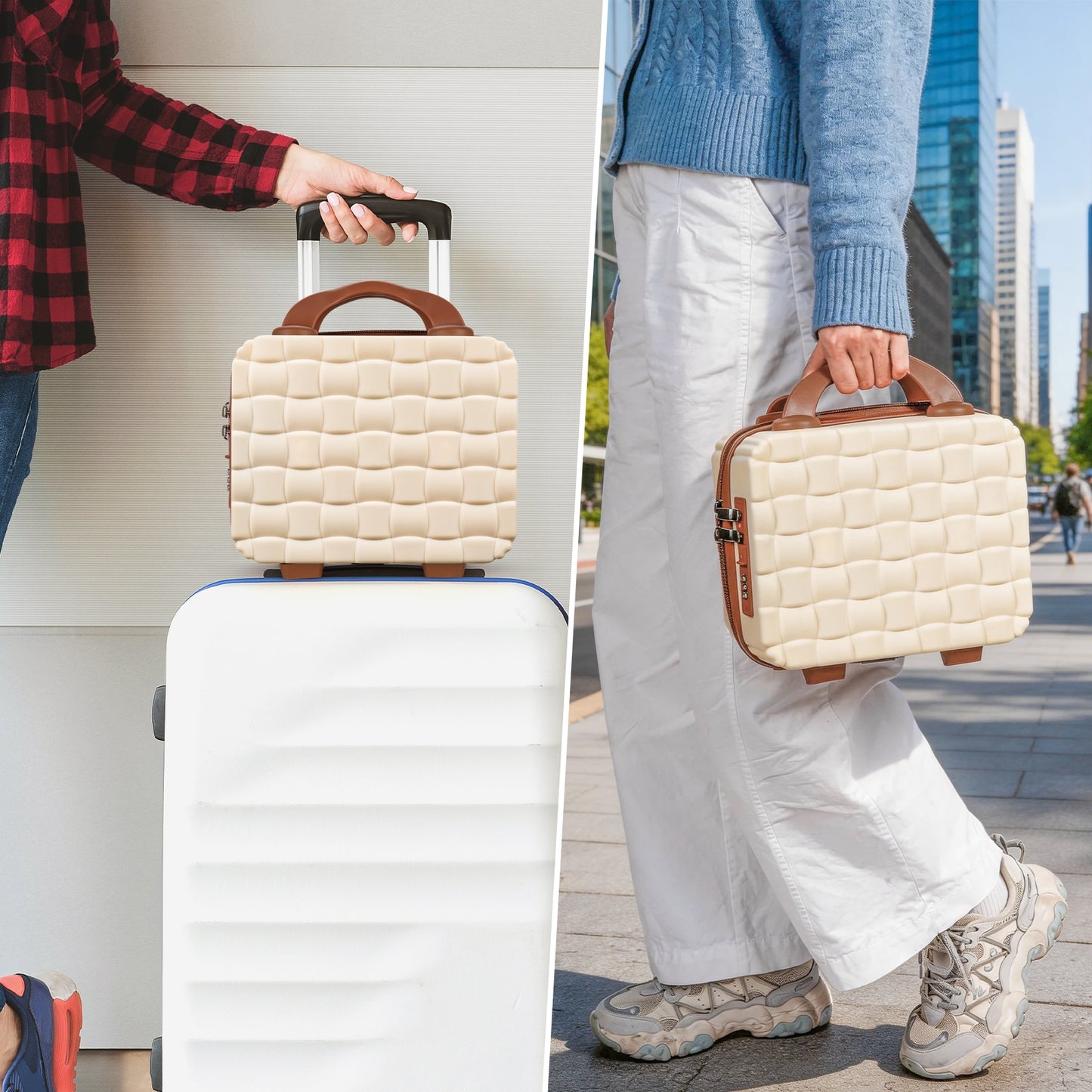 6.5L Woven Password Lock PP Suitcase - Beige