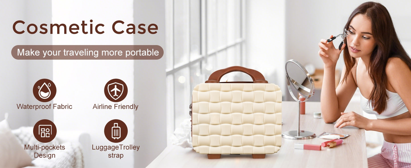 6.5L Woven Password Lock PP Suitcase - Beige